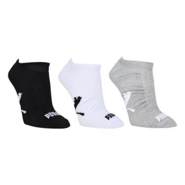 Imagem de Meia Soquete Puma Invisível c/ 3 Pares, Cinza, Branco, 44/46