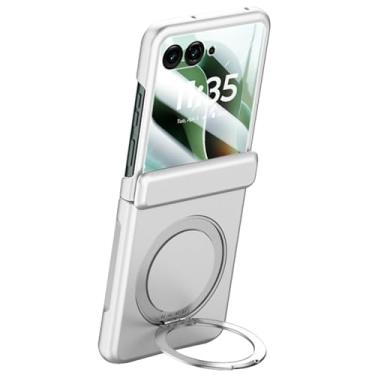 Imagem de LTLMYDAM Capa magnética para Motorola Razr 60 Ultra/60, protetor de tela pequeno, capa de telefone com dobradiça tudo incluído com suporte de anel fosco PC Shell Antiqueda, branca, 60
