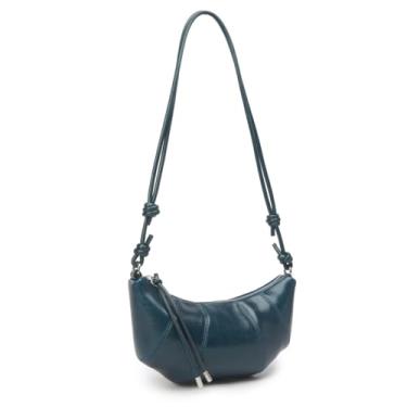 Imagem de Bolsa tiracolo feminina de couro genuíno com chifre de boi, bolsa pequena de ombro, bolsa preta chique (preto), Azul, Small, Retrô