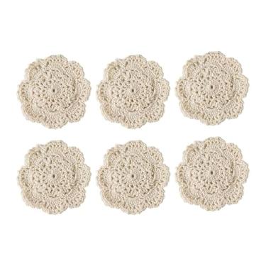 Imagem de YWJLQH 6 jogos americanos de algodão em crochê feito à mão, jogos americanos de mesa, porta-copos de algodão em crochê para decoração de mesa de casamento e, Branco