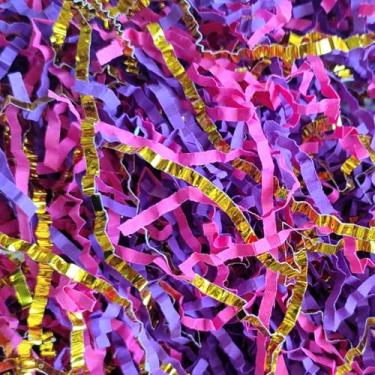 Imagem de Ottwlli Caixa de presente de 150 gramas rosa, roxa e dourada, enrugada, para encher grama de Páscoa para casamento, aniversário, dia dos namorados, enchimento de caixa de presente de Natal