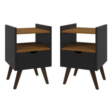 Imagem de Kit Duas Mesas De Cabeceira Quarto Retrô Pés Palito Com Nicho e 1 Gave