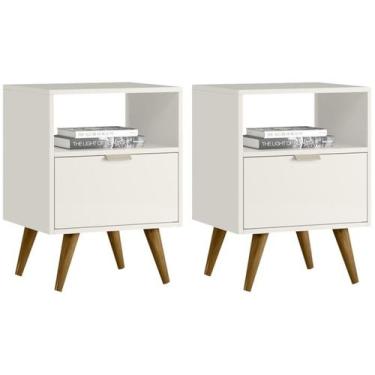 Imagem de Kit 2 Mesas De Cabeceira Com 1 Gaveta 14050 Off White Cristal Dmad - D