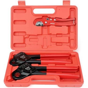 Imagem de Kits de ferramentas de crimpagem IWISS Combo Angle Head PEX para cabo de 1/2" e 3/4" Pex Crimp com calibre Go/No-Go com cortadores de tubo PEX para todos os padrões F1807 dos EUA