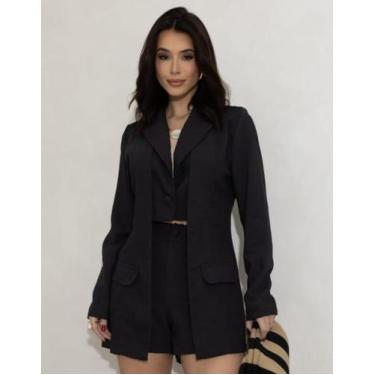Imagem de Conjunto Blazer Duplo E Short Feminino Premium - Rezes Moda, Preto, G