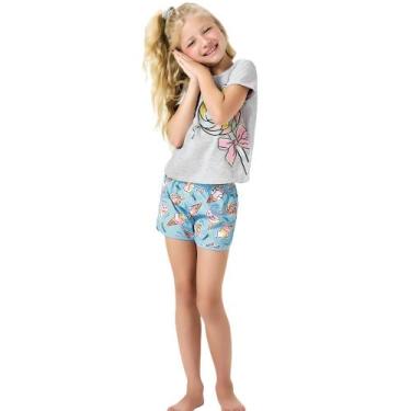 Imagem de Pijama Menina Kyly Camiseta Mescla White e Shorts Azul em Algodão, 6