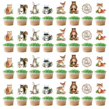 Imagem de Ysqool 32Pcs Woodland Animal Cupcake Toppers, Oh Baby Party Cake Deorations,Forest Animals Cupcake Toppers for Boy Girl Woodland Theme Baby Shower Decorations Birthday Party Favors Supplies