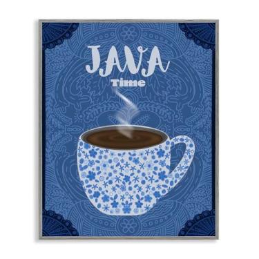 Imagem de Stupell Industries Caneca de café azul Java Time design de arte giclée emoldurada cinza por Lori Mosley, 14 x 11