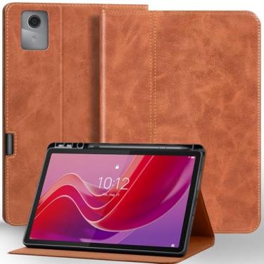 Imagem de NANRUIL Capa protetora para Lenovo Tab M11 Xiaoxin Pad 27.9 cm 2024/2025 capa protetora de couro legítimo, suporte de caneta integrado e despertar/hibernar automaticamente. Marrom