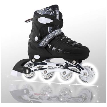 Imagem de Patins Regulável para Crianças e Adultos com 4 Rodas Iluminadas, Tam BR 38 a 41, MITEELO, Preto