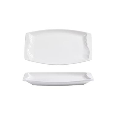 Imagem de Prato de serviço retangular prato de jantar de cerâmica 40 cm prato grande de peixe cozido no vapor para casa pratos de jantar de porcelana criativos pratos seguros para micro-ondas/lava-louças