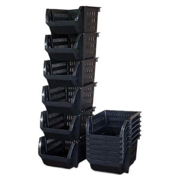 Imagem de Kit 10 Cesto Expositor e Organizador Plástico Empilhável Mini (Preto)