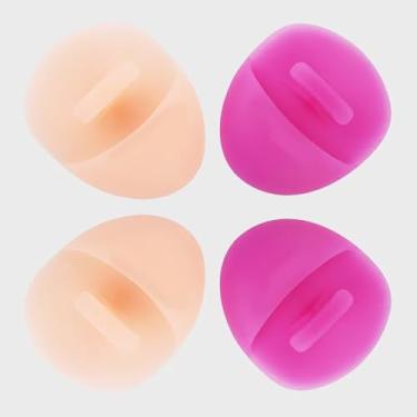 Imagem de Escovas de limpeza facial com cerdas de silicone macias, ferramenta de lavagem portátil, 2 rosas e 2 vermelhas