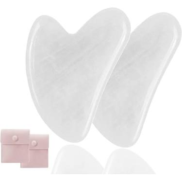 Imagem de 2 ferramentas faciais para Gua Sha, bastões de massagem manual para esculpir a linha da mandíbula e reduzir o inchaço, ferramenta de massagem facial, ferramenta de cuidados com a pele, branco