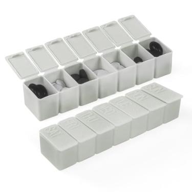 Imagem de 2 organizadores semanais de comprimidos pequenos, estojo de comprimidos para 7 dias, caixa diária de vitaminas, recipientes para comprimidos para suplementos medicinais, óleo de peixe, cinza