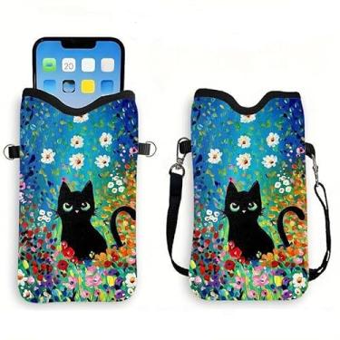 Imagem de Bolsa tiracolo para gatos, bolsa de celular leve floral colorida com alça, capa transversal à prova d'água para celular, bolsa cruzada de ombro para viagens, presentes de aniversário para mulheres