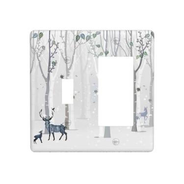 Imagem de Nadoabtm Capas de tomada com cenário de floresta nevada, veado floresta, 1 interruptor de interruptor de luz, conjunto de interruptor, placa decorativa para interruptores elétricos para decoração de