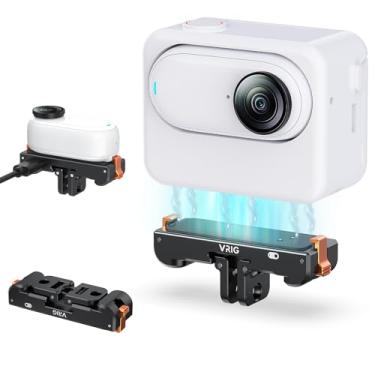 Imagem de VRlG Suporte magnético de liberação rápida para Insta360 GO3S/GO3 com carregamento, base magnética de encaixe de alumínio com adaptador dobrável e adaptador de 1/10.2 cm para tripés e bastões de