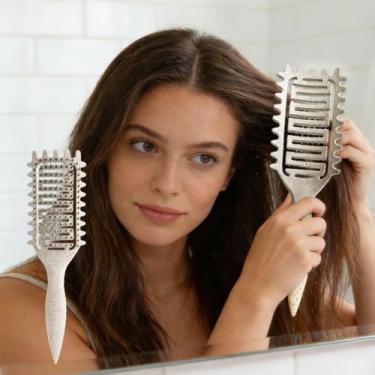 Imagem de Escova desembaraçadora de dentes largos com orifícios de ventilação e pontas de massagem Escova de cabelo ergonômica para suavizar, desembaraçar e pentear – Suave em cabelos molhados e secos, homens e