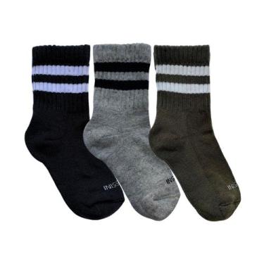 Imagem de Kit 3 Pares Meia Cano Curto Atoalhada Cor:Pto/Msc/OlvTamanho:29-34 - R