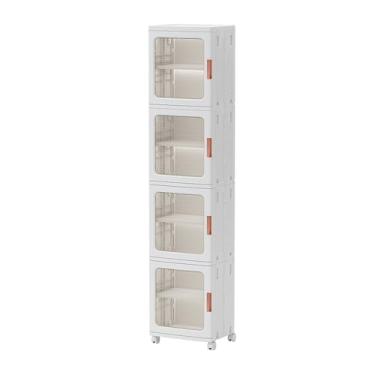 Imagem de Armário de armazenamento estreito com portas e prateleiras, caixas de armazenamento altas para banheiro com prateleira ajustável, prateleiras de papel higiênico organizadoras, caixa de plástico