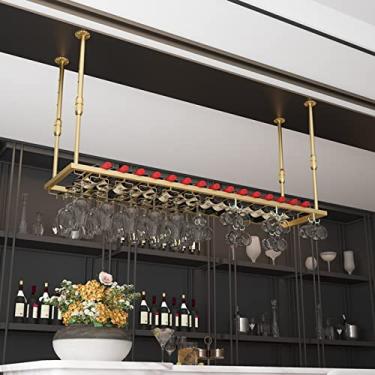 Imagem de Suporte de garrafa de vinho montado na parede, rack de vinho ajustável em altura, suporte de copo de vinho de teto, moldura decorativa de teto para bares, restaurantes, cozinhas suporte de taças 60/80