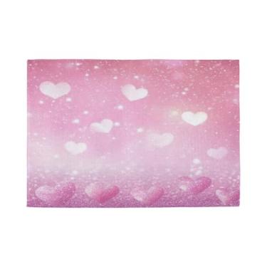 Imagem de Burbuja Jogo americano de coração com glitter, conjunto de 4 tapetes de mesa antiderrapantes e laváveis, resistentes ao calor para cozinha, mesa de jantar, ambientes internos e externos