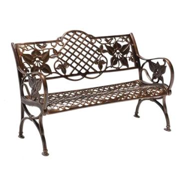 Imagem de Bancos de metal para ambientes externos com encostos e apoios de braços Bancos externos à prova de intempéries com orifícios de fixação ao solo, jardim de parque, pátio e lounge (Bronze)