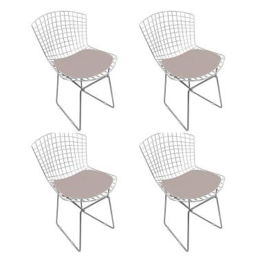 Imagem de Kit 4 Cadeiras Bertoia Cromada Com Assento Sintético Bege