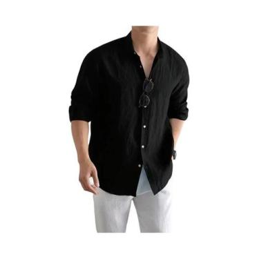 Imagem de Camisa Casual Masculina plus Size Em Linho E Algodão, Manga Longa, Pre