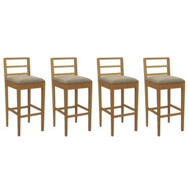 Imagem de Banqueta Cozinha Sofia 1bmm006ca Premium Madeira Maciça Kit 4 Un Carvalho/boucle Bege Fendi - Kappesberg