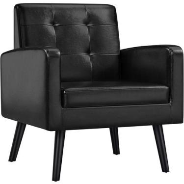 Imagem de Cadeira Accent Yaheetech Mid-Century PU de couro preto