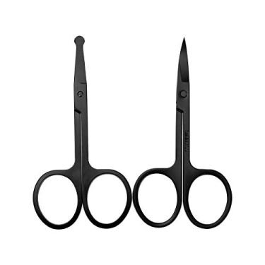 Imagem de Zwbfu 2 peças tesoura para sobrancelha e nariz preta para cabelo facial conjunto de penteado para sobrancelha e pestanas tesoura para aparar unhas