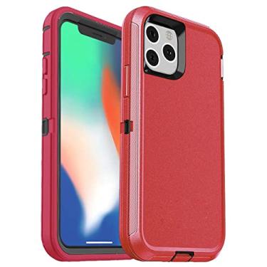 Imagem de 3 in1 para iphone12 13 pro max xs max híbrido capa de defesa à prova de choque capa clipe de cinto capa de proteção resistente para iphone 7 8 plus, preto vermelho, iphone 5 5s se2018