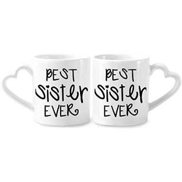 Imagem de Family Love Bless Best Sister Quotes Conjunto de canecas de porcelana para casais, coração de cerâmica