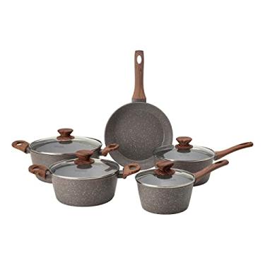 Imagem de Mimo Style Conjunto 5 Panelas, Feitas em Alumínio e Tampa de Vidro Temperado. Revestimento Soft-Touch Nas Alças e Fundo Triplo. Funciona em Fogão a Gás, Elétrico e Indução (Grafito Cinza)