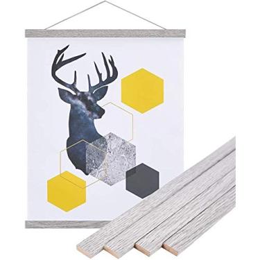 Imagem de Benjia Gancho magnético para pôster, 43 x 24 17 x 11 17 x 22 moldura de madeira ímã de madeira impressão pôsteres de rolagem cabides de rolagem kit de pendurar para paredes mapa arte em tela (cinza, 43 cm)