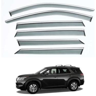 Imagem de GZPLMYKJYXGSPL 6 peças para Nissan Pathfinder 2023 2024 2025 viseira de janela protetor de chuva defletor acabamento cromado fumaça, viseiras de janela de carro chuva protetor solar ventilação