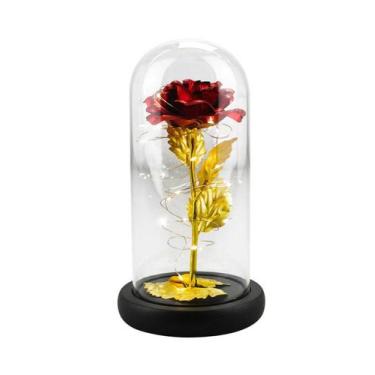 Imagem de Luminária Cilíndrica Rosa Folhas Douradas ou Vermelha 22cm - Taimes