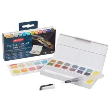 Imagem de Aquarela Metalica Derwent 12 Cores + Pincel Reservatório