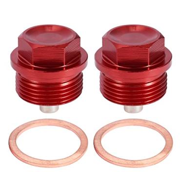 Imagem de X AUTOHAUX Conjunto de 2 plugues de drenagem de óleo M24x1,5 magnético liga de alumínio porca de drenagem de óleo parafuso de drenagem de óleo com 2 arruelas para carro motocicleta vermelho