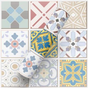Imagem de Papel De Parede Adesivo Tema Azulejo Português Mosaico Charmoso Cozinh
