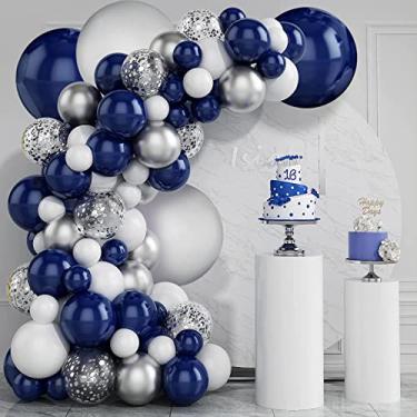 Imagem de Zesliwy Kit De Guirlanda De Balões De Prata Azul Marinho, Kit De Arco De Balões De Confete Prateado Azul Marinho Branco Para Festa De Aniversário, Chá De Bebê, Casamento, Formatura, Classe De Decoraçõ