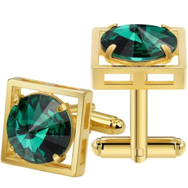 Imagem de Abotoaduras douradas masculinas, abotoaduras de cristal TAIGRAMA para homens abotoaduras de latão casamento negócios presente de aniversário para noivo pai marido namorado, Metal, Sem Pedra Preciosa