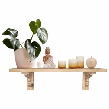 Imagem de Prateleira de Parede com Mão Francesa Provençal em Madeira de Pinus Natural - 20x60cm Cor:PINUS NATURAL;Tamanho:20X60 CM