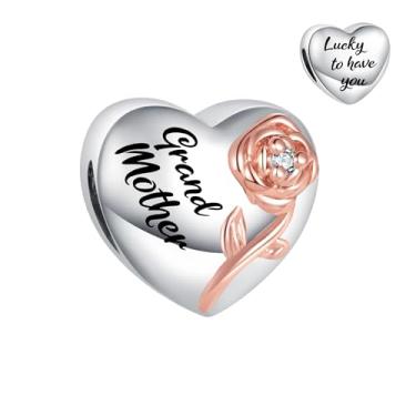 Imagem de MiiFort Pingente de coração com citação floral rosa da sorte para ter você compatível com pulseiras Pandora Charms, One Size, Cobre, Sem Pedra Preciosa