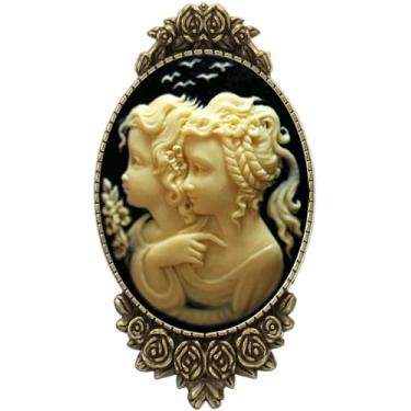 Imagem de Yspace Broche estilo camafeu, decoração rosa, latão antigo, bolsa de joias fashion para presente, Latão, resina