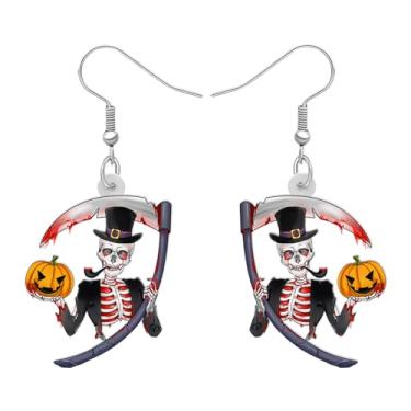 Imagem de DANALE Brincos de Halloween Noveltly Skull Grim Reaper com pingente de foice, joias para mulheres, meninas, presentes, Medium, Acrílico, Sem pedra preciosa