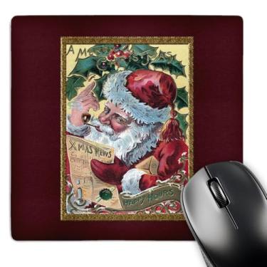 Imagem de 3dRose Mouse pad LLC 20 x 20 x 0,63 cm A Merry Christmas Happy Hours Papai Noel com folhas de azevinho e frutas fumando um cachimbo (mp_153423_1)