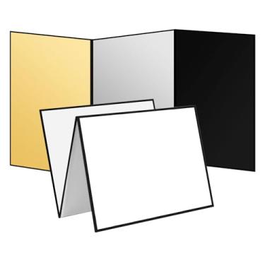 Imagem de Meking Refletor de luz de 43 x 30 cm, refletor de fotografia 4 em 1, placa de difusor de luz dobrável para iluminação de fotografia de alimentos e produtos - branco/preto/dourado/prata